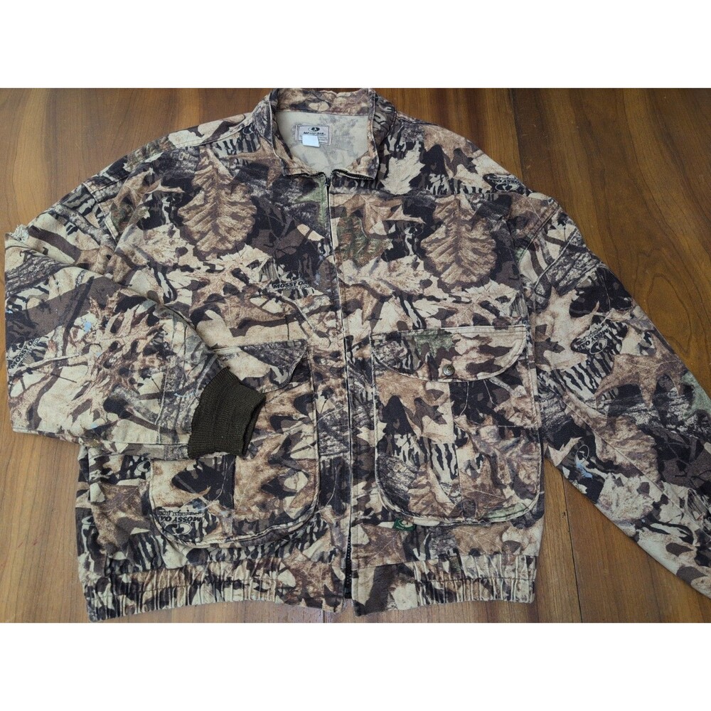 Vintage Mossy Oak USA Forest Floor Camo Bomber Jacket Mens XXL 2XL Hunting Zip